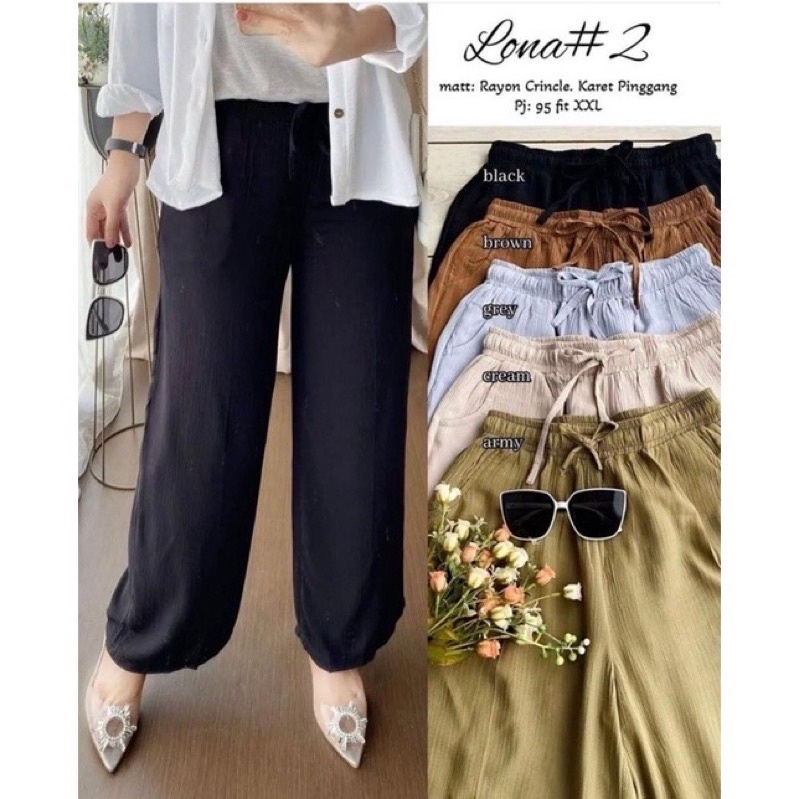 Lona Kulot Pants || Celana Kulot Rayon Cringkle Tali HighWaist & Karet pinggang || Celana Kulot keki