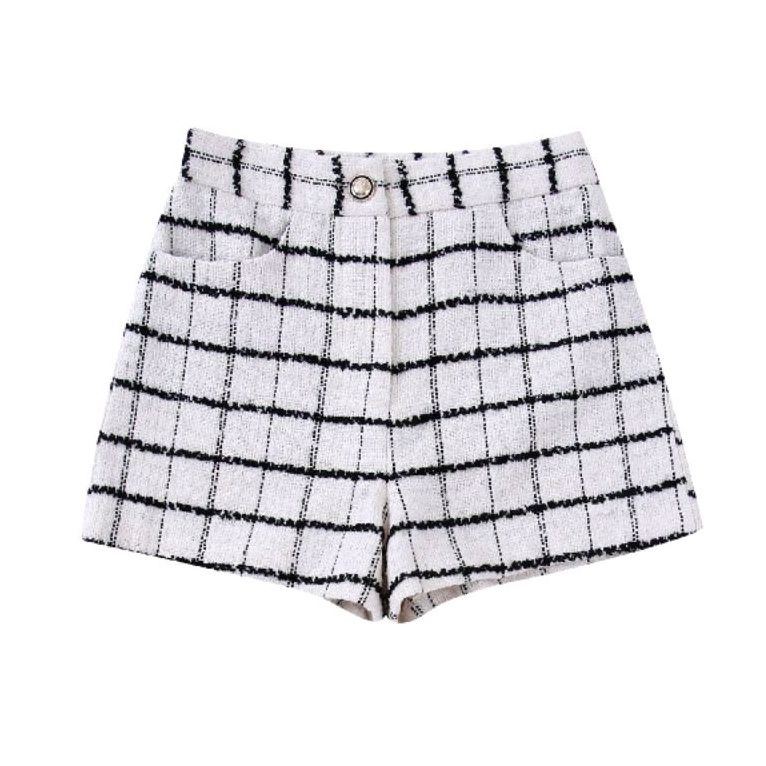 White Plaid Short Pants Tweed 68586 (SALE)
