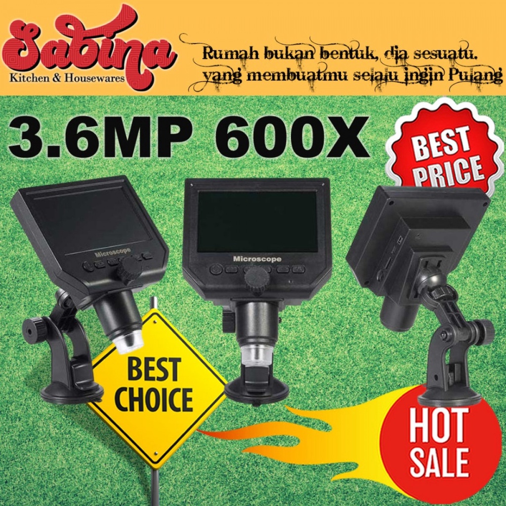 Mikroskop Digital 3.6MP 600X dengan Monitor &amp; Suction Cup Stand