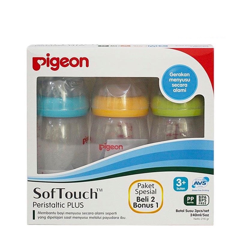 Pigeon Wide Neck Bottle PP Peristaltic Plus 160 ml / 240 ml Buy 2 Get 1 Botol Susu Pigeon