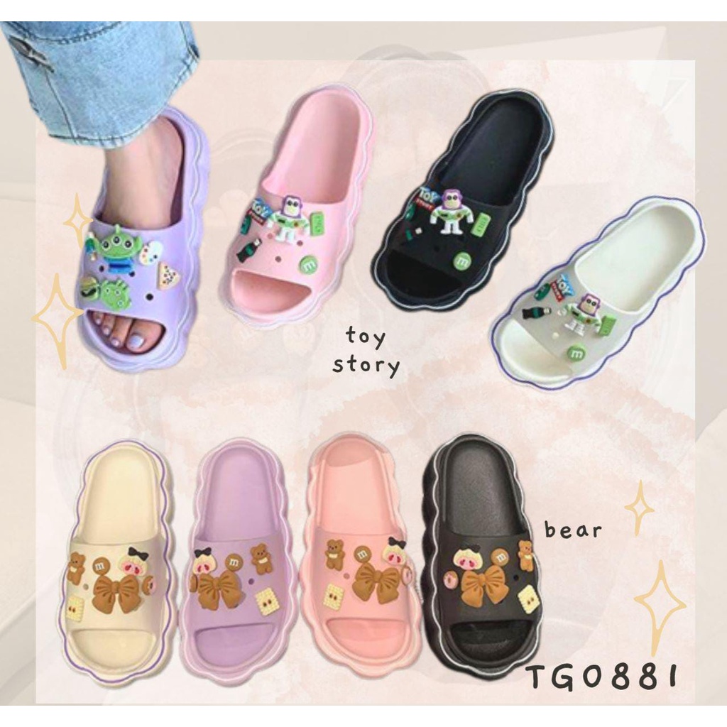 CUCI GUDANG TOPGROSIR TG0881 Sandal Slip On Wanita Import Motif Bear