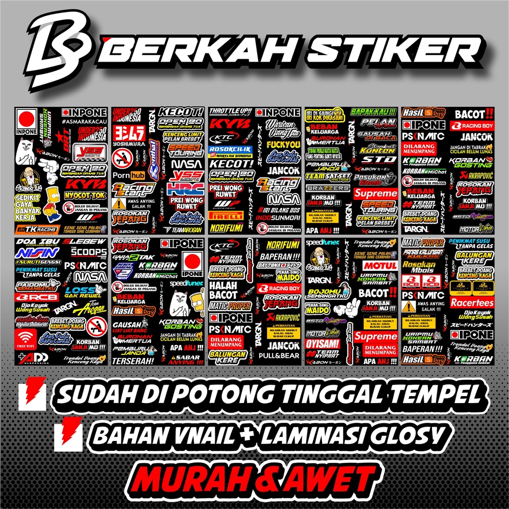 Sticker Pack Racing Stiker Motor harga perlembar laminasi glosy dan cuting