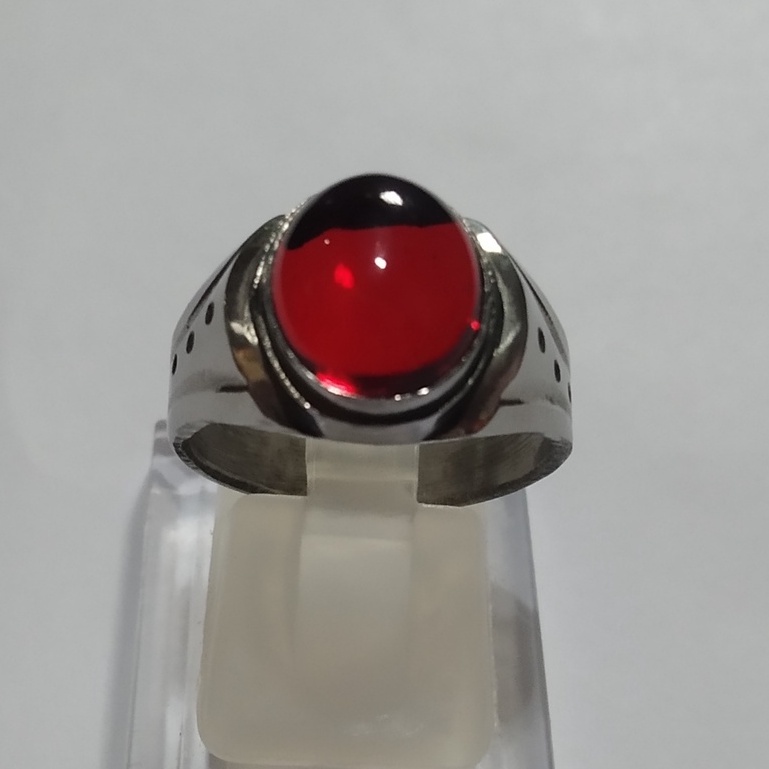 Cincin Batu Akik Merah Siam Ring Monel