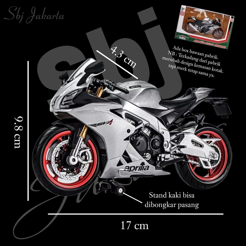 Diecast miniatur Sepeda Motor SUPERBIKE Aprilia RSV4 RR1000 Skala 1:12