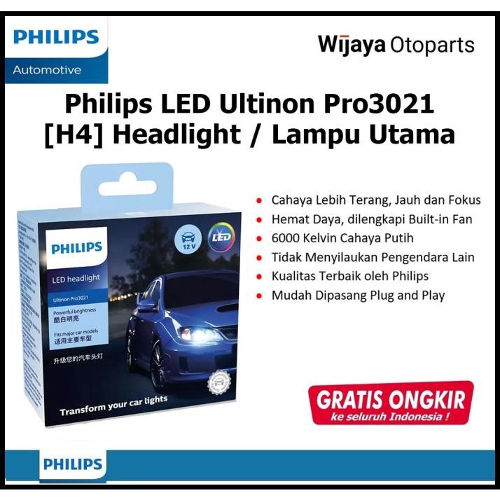 Bohlam Lampu Mobil Philips Ultinon Pro3021 H4 Led Cahaya Putih