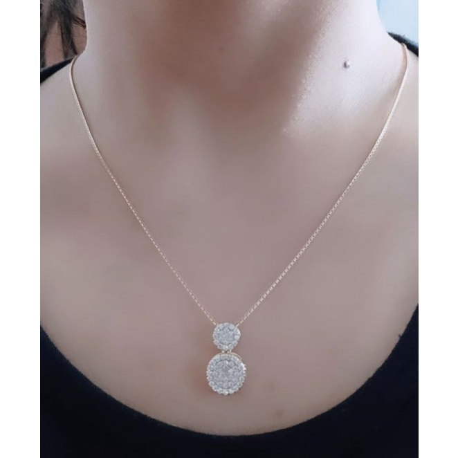 kalung perak asli silver 925 lapis emas/kalung rantai itali santa+liontin bulat di*r tumpuk 2 mp full/asli silver/fashion wanita