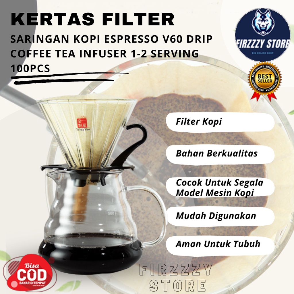 Kertas Filter Saringan Kopi Espresso V60 Drip Coffee Tea Infuser 1-2 Serving 100PCS