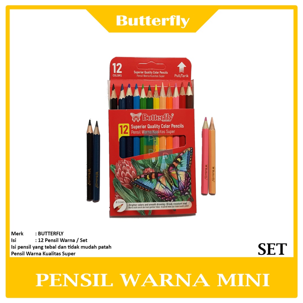 

BUTTERFLY - Pensil Warna Mini Kualitas Super 12 Warna - Set