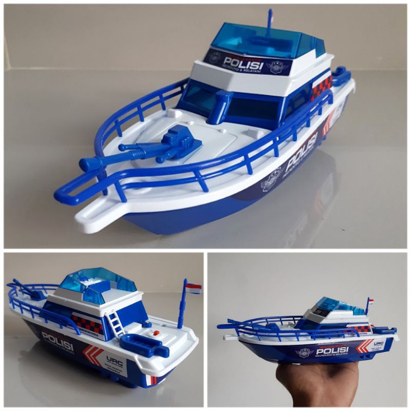 Mainan Perahu Boat Patroli Polisi Laut - Patrol Boat Police Air Ship Baterai Jalan di Air Anak Eduka