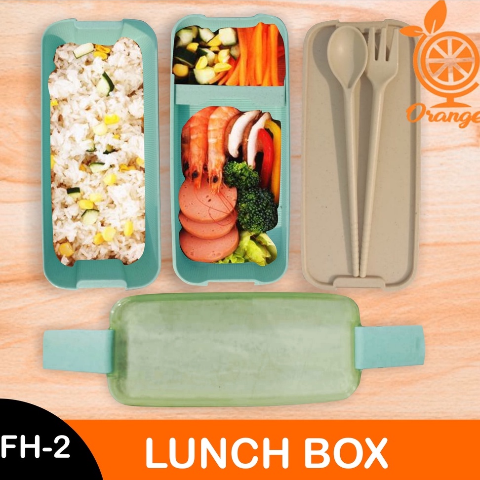 WARNA RANDOM -  Lunch Box 2 Susun Free Sendok Garpu Worlddekor