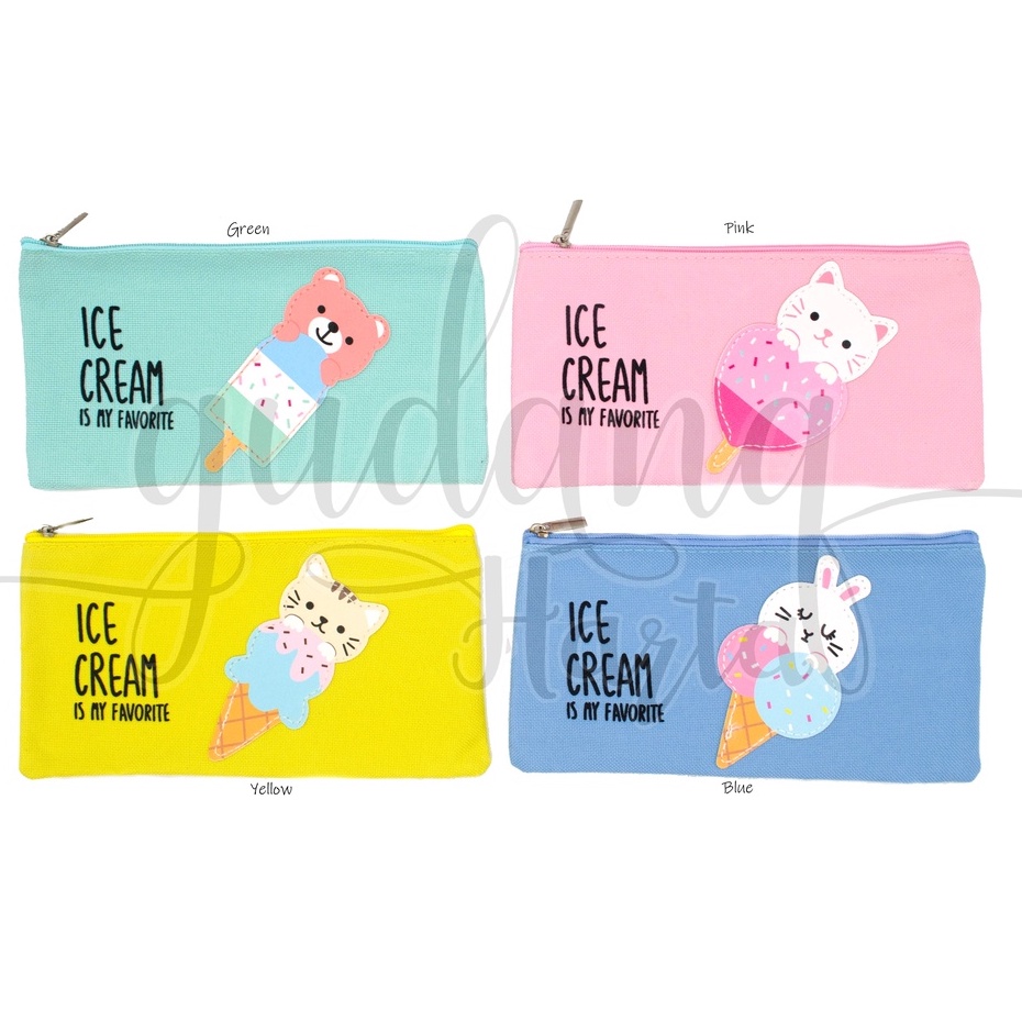 Pouch Ice Cream Animal Tempat Pensil Kosmetik Motif Es Krim Hewan Bear Cat GH 318101