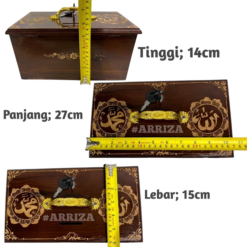 KOTAK AMAL / KOTAK INFAQ / CELENGAN / KOTAK DONASI / TEMPAT PENYIMPANAN UANG MOTIF LAFADZ ALLAH MUHAMMAD KAYU JATI