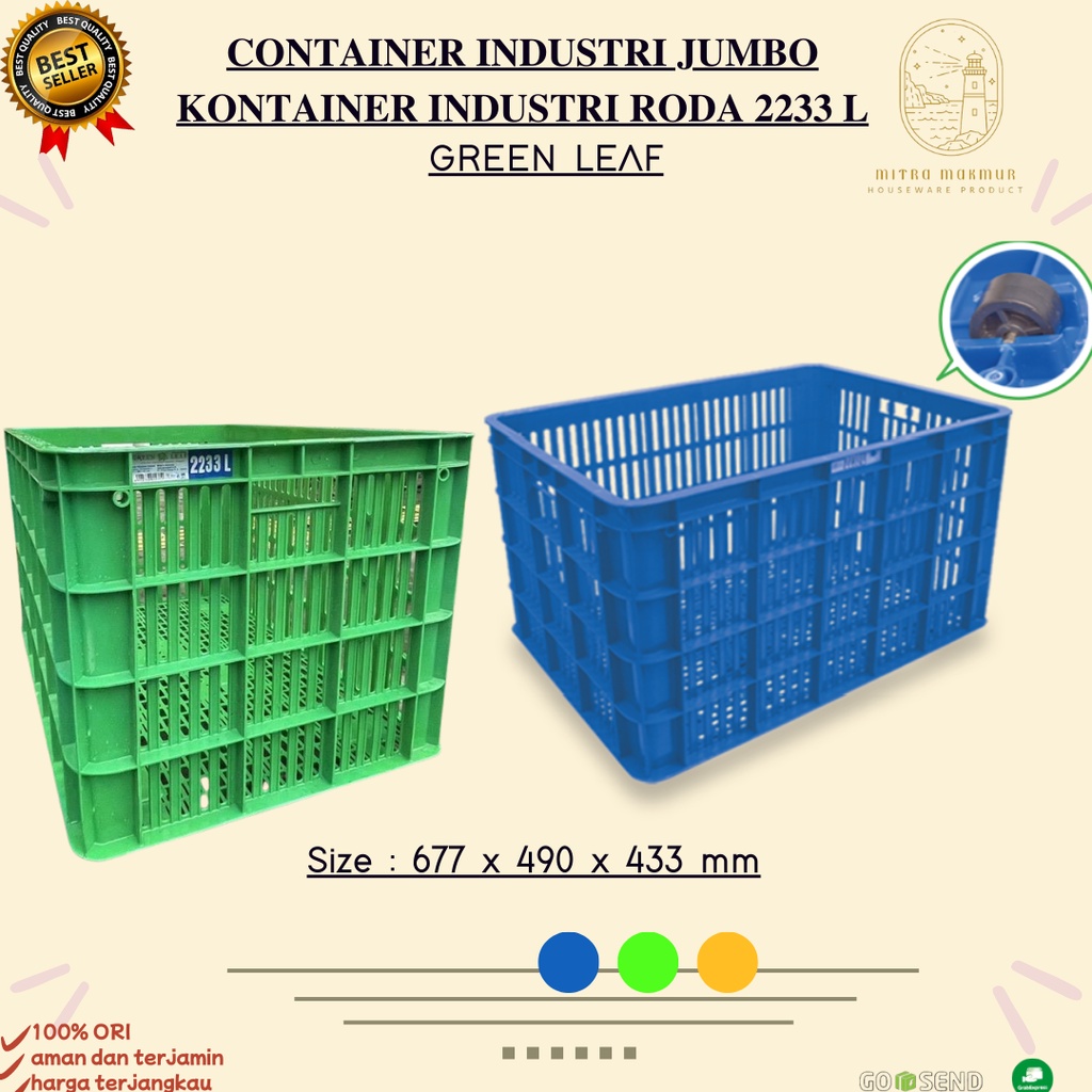 SALE!! KERANJANG INDUSTRI JUMBO 2233 L / CONTAINER INDUSTRI RODA GREEN LEAF