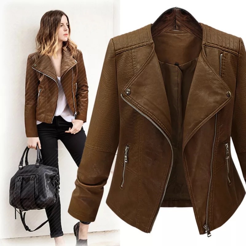 Jaket Kulit Wanita Crop Brown Jaket Wanita Semi Kulit Terbaru