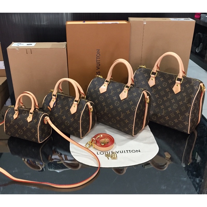 LV Bandouliere Speedy with Magnet Box (Ada Seri No) ~ Bahan Kulit Matang (Serap Air)