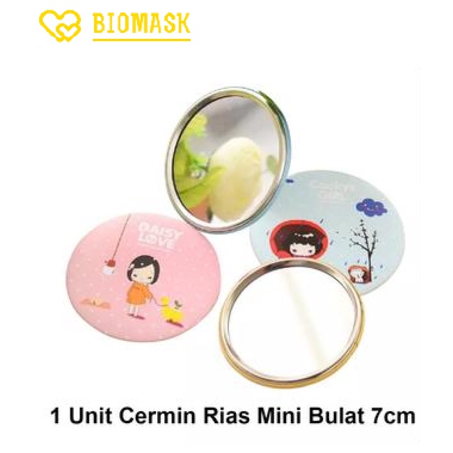 BIOMASK - Cermin Kaca Bulat 1 Pcs  RANDOM - Makeup Mini Bulat Karakter Cermin Dandan Souvenir Nikah 