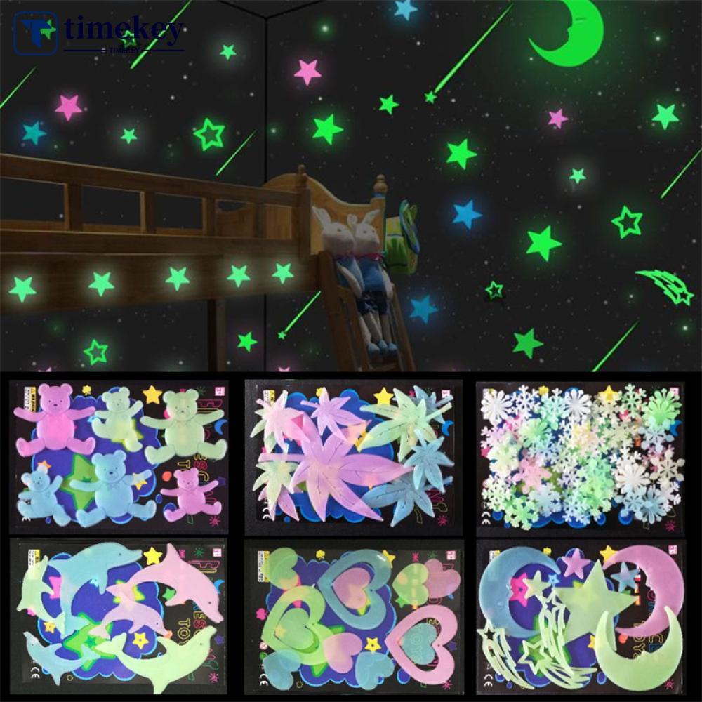 Timekey Luminous Butterfly Bear Snowflake Stiker Dinding Glow In The Dark Decal Untuk Kamar Bayi Anak Kamar Tidur Natal Dekorasi Rumah I9J2