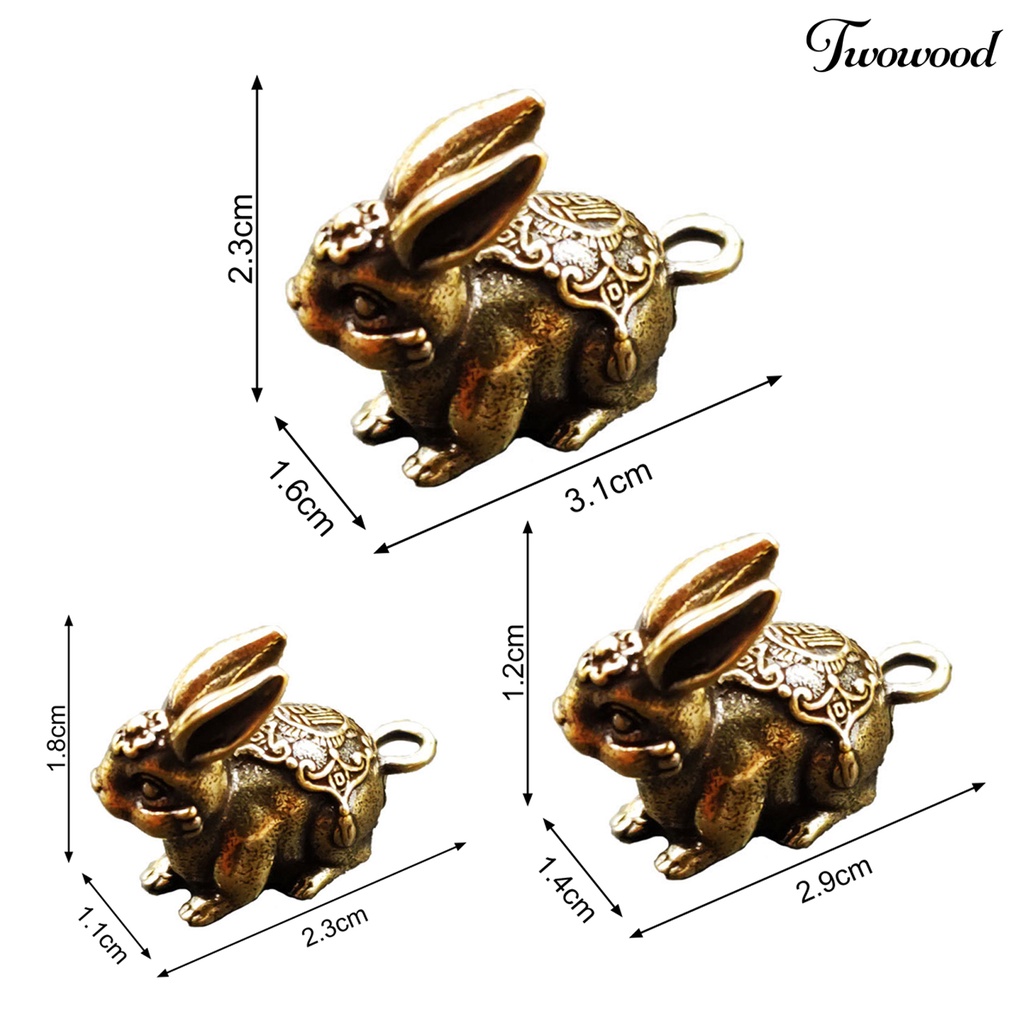 Twowood Key Charm Vintage Realistis Kuningan Zodiak Hewan Kelinci Miniatur Gantungan Kunci Liontin Untuk Mobil