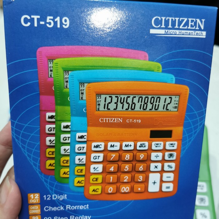 

BOOM SALE kalkulator citizen CT-519 12digit warna biru hijau orange pink