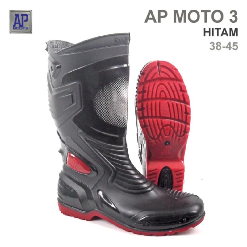 [TY STORAGE ] Sepatu boot AP moto 3 hitam variasi merah