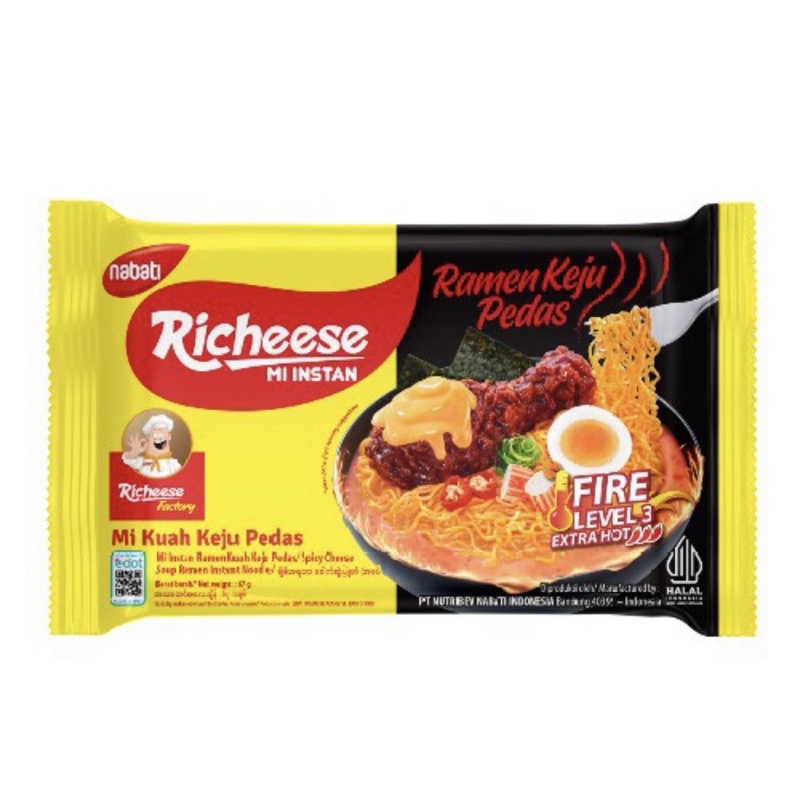 Mie Richeese / mie Goreng Keju / mie instant pedas level 0 / level3 74gr