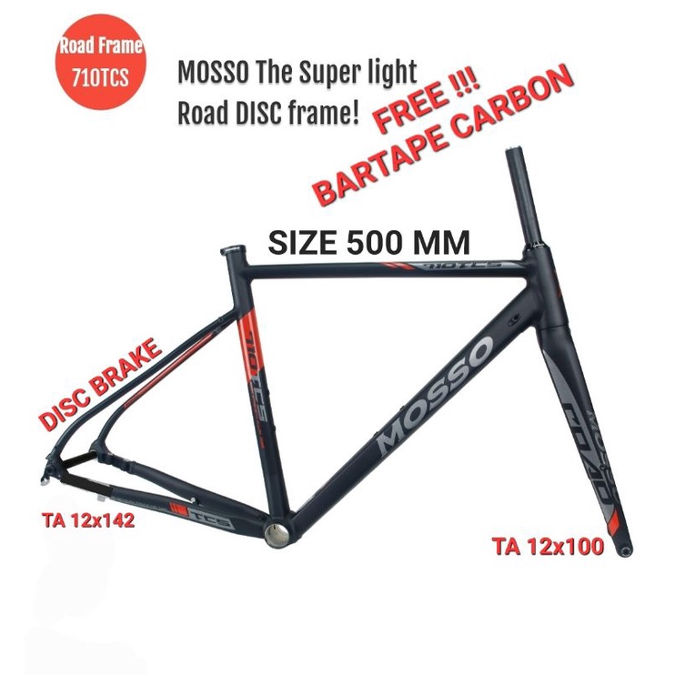 FRAME SEPEDA ROADBIKE MOSSO 710TCS SIZE 500MM 50CM DISCBRAKE RANGKA ROAD BIKE BALAP MOSO UKURAN 500 MM 50 CM ALLOY WARNA BLACK RED HITAM MERAH