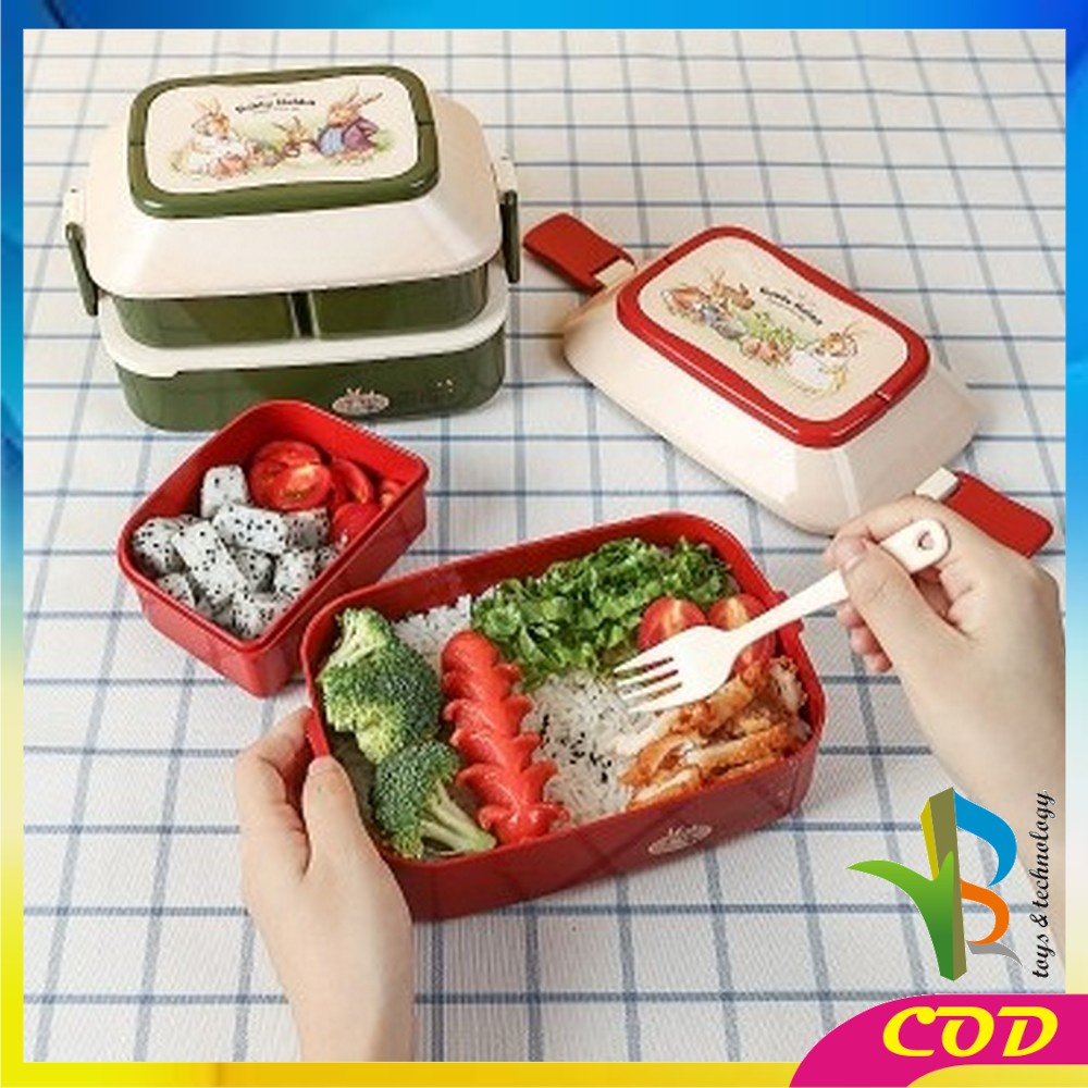 RB-C758 Tempat Makan 2 Susun Lunch Box Anti Tumpah / Kotak Makan Siang / Kotak Bekal Set Sendok Garpu