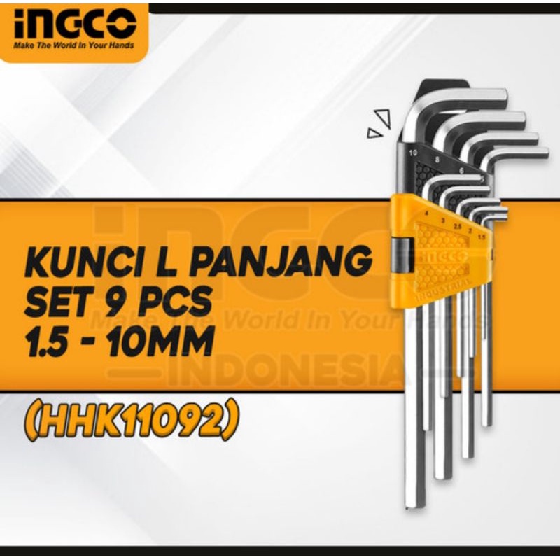 KUNCI L PANJANG SET CRV HEXAGONAL 9 PCS INGCO HHK11092