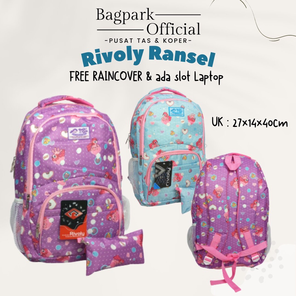 Tas Ransel Sekolah  Perempuan Rivoly Tas Anak Perempuan Motif Kuda Pony Free Rain Cover Dompet Mini Terbaru