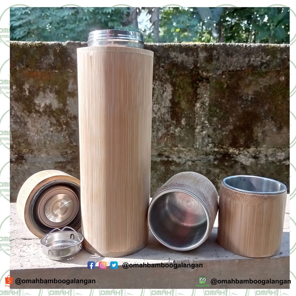 Paket Hemat Bisa COD Tumbler / Termos Bambu Set dengan Gelas Bambu, Cocok Untuk Souvenir dan Kado Te
