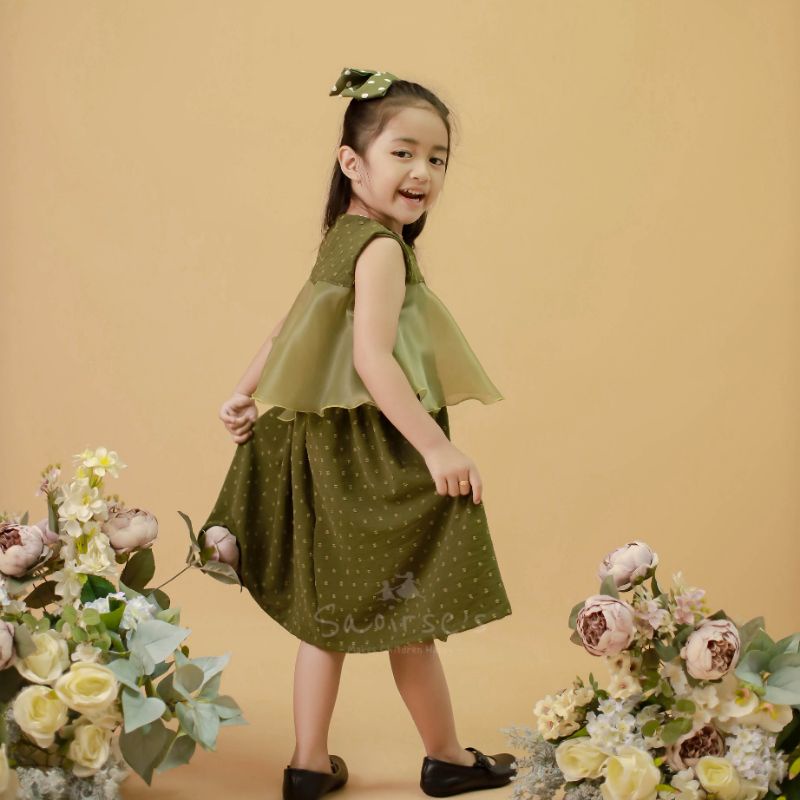 Saoirse's Arsy Dress - Gaun organza anak perempuan tanpa lengan casual pesta ulang tahun