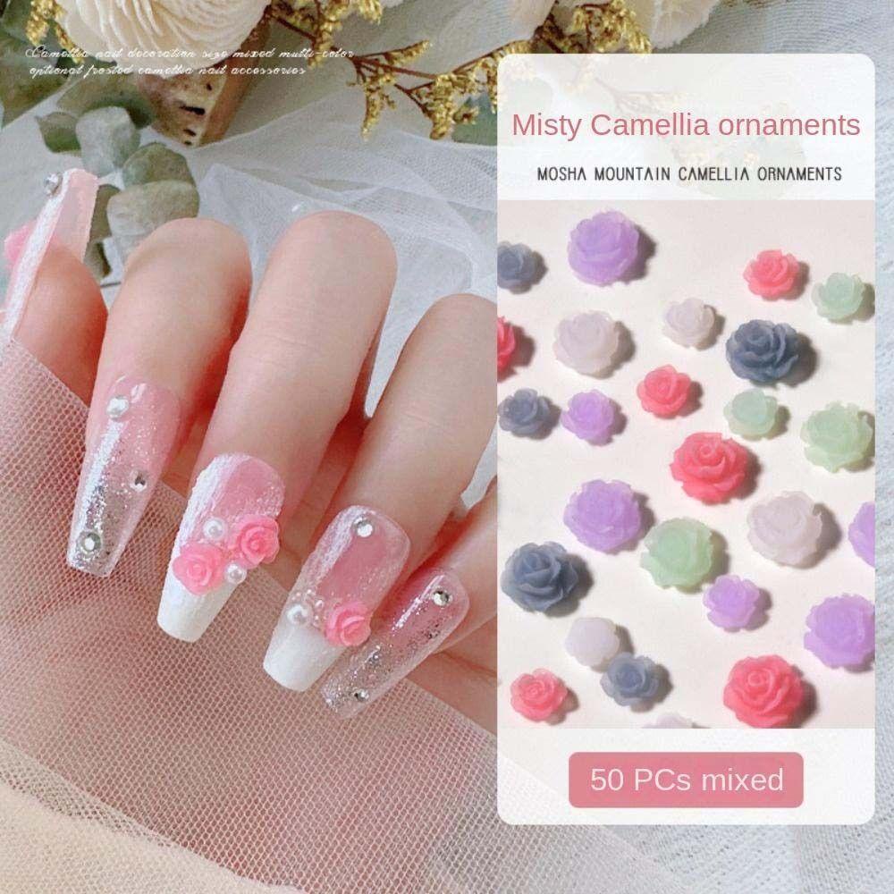 AUGUSTINA Agustina Camelia Hiasan Kuku Wanita Pesona Kuku Matte Camelia Nail Art Perhiasan Bunga Nail Drill