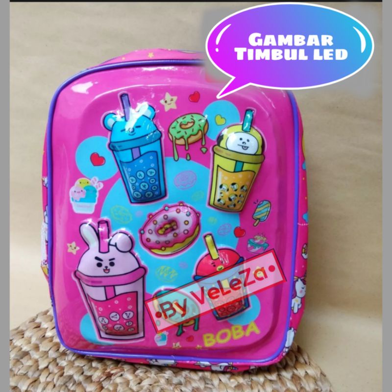 Tas Boba Donat Tas Ransel Anak Boba Donat 4in1 - Tas + lunch box + paket pinsil + botol minum - Tas anak