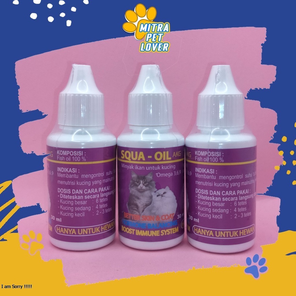 VITAMIN MINYAK IKAN KUCING - SQUA OIL CAT DROP 30ML - SUPLEMEN MENYEIMBANGKAN HORMON MEMBERI NUTRISI MELEMBUTKAN BULU - MURAH ASLI GARANSI KUALITAS ORIGINAL - PET ANIMAL HEALTHCARE &amp; VETERINARY TAMASINDO OBAT KESEHATAN &amp; VITAMIN TERNAK HEWAN MITRAPETLOVER