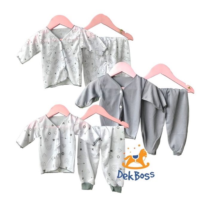 Baju Bayi Setelan Panjang Newborn Katun warna abu | Set Setelan Baju Bayi + Celana Bayi Newborn Baru Lahir | Celana Panjang Bayi Baju Lengan Panjang Bayi Piyama Bayi | Pakaian Bayi Perlengkapan Bayi dan Kaus Bayi