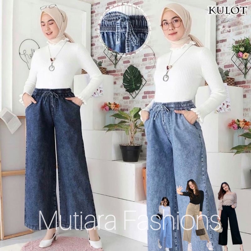 KULOT JEANS JUMBO SNOW TALI SERUT | KULOT LIPAT JEANS PINGANG FULL KARET PREMIUM| // KULOT JINS KOLOR MUTER // Mallmoll