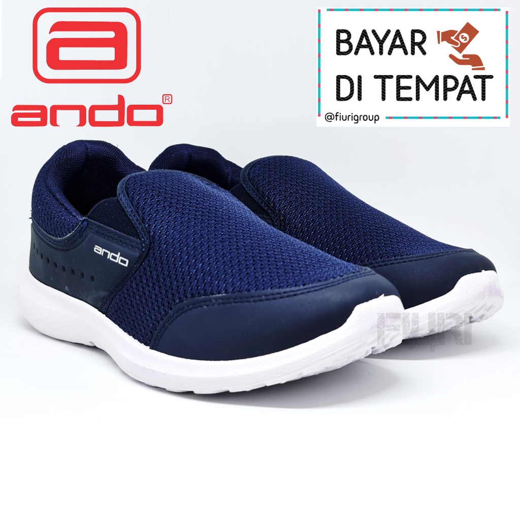 FIURI - Ando - ARKA 39-43 NAVY - Sepatu Sneakers Pria - Sepatu Olahraga Pria - Sepatu Knit Rajut Pria - Sepatu Jogging Pria - Sepatu Sport - Sepatu Slip On Pria - Sepatu Cowok