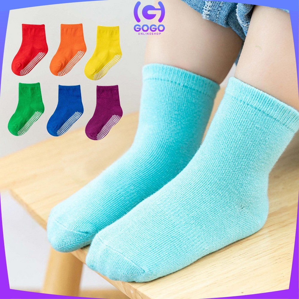 GOGO-P535 Kaos Kaki Anak 6 Pasang Anti Slip Pendek Polos Baby Kids Socks / Kaus Kaki Anak Anti Licin Anak Perempuan Laki Laki