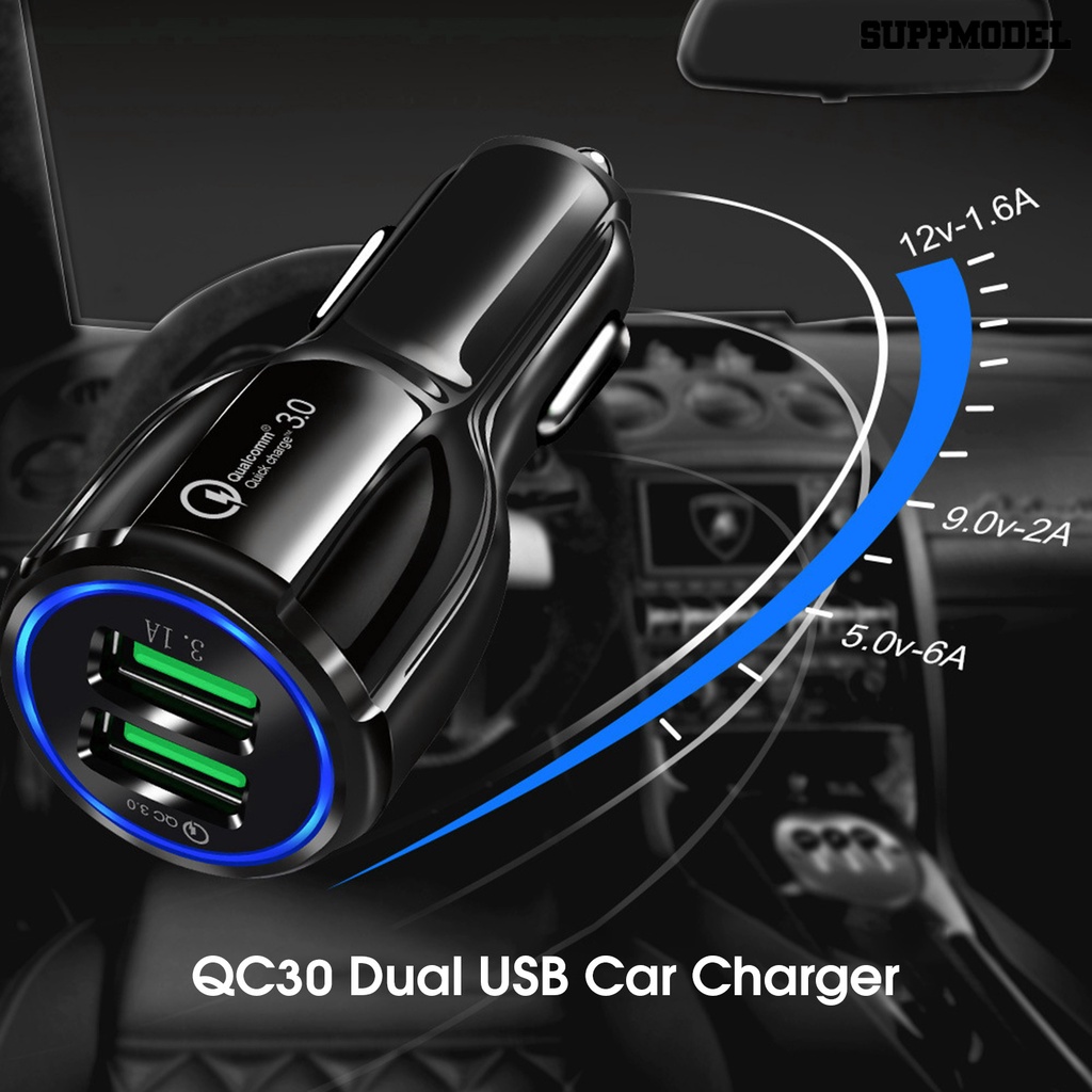 [Auto] Charger Mobil 3.0QC Dengan Cahaya Biru Dual Port Stabilitas Tegangan Tanpa Pemanas USB Charger Adaptor Mobil Untuk Mobil