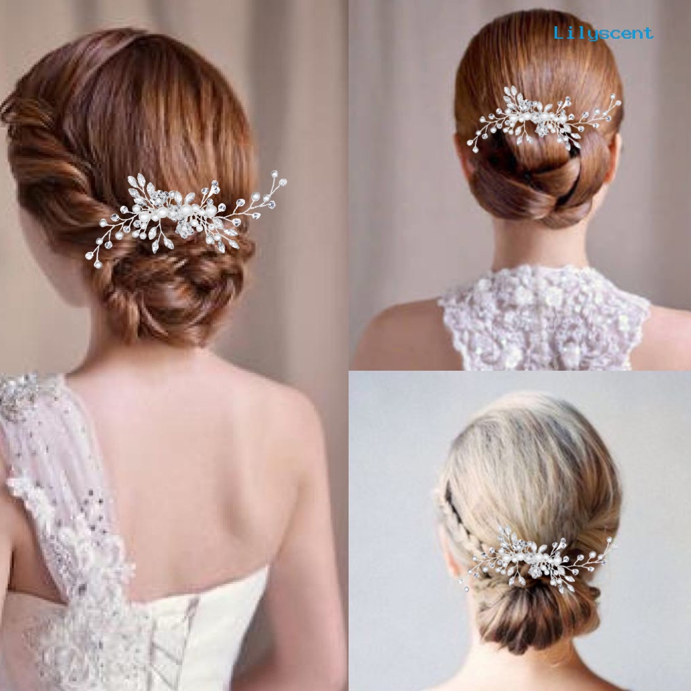 [LS]Fashion Lady Faux Mutiara Berlian Imitasi Rambut Pin Sisir Klip Pernikahan Pengantin Hiasan Kepala