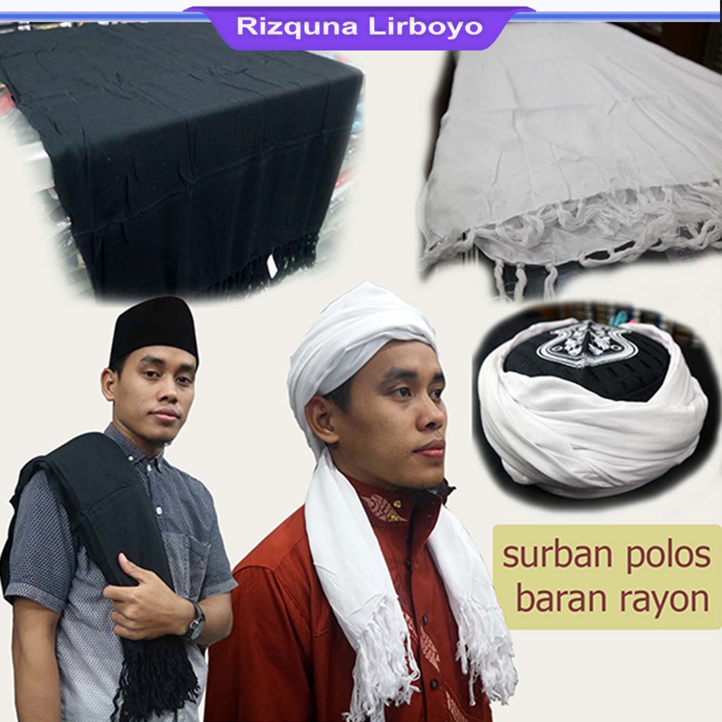 surban rida hitam / putih polos panjang lemes dingin bahan rayon