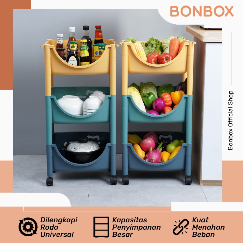 Bonbox Rak Susun 3 Dengan Roda Rak Serbaguna Rak Portable BFS902