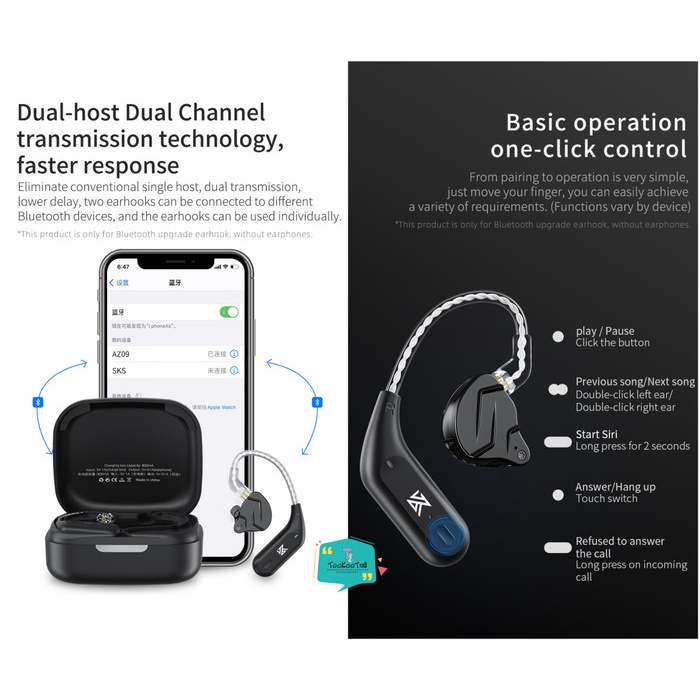 KZ AZ09 HD TWS Upgrade Earphone Earhook Bluetooth Adapter AAC