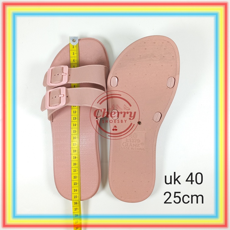 L1379-3 Sandal Selop Ban 2 Wanita Glanzton Sendal Slop Cewek Tali Gesper Karet Lentur Glanzton