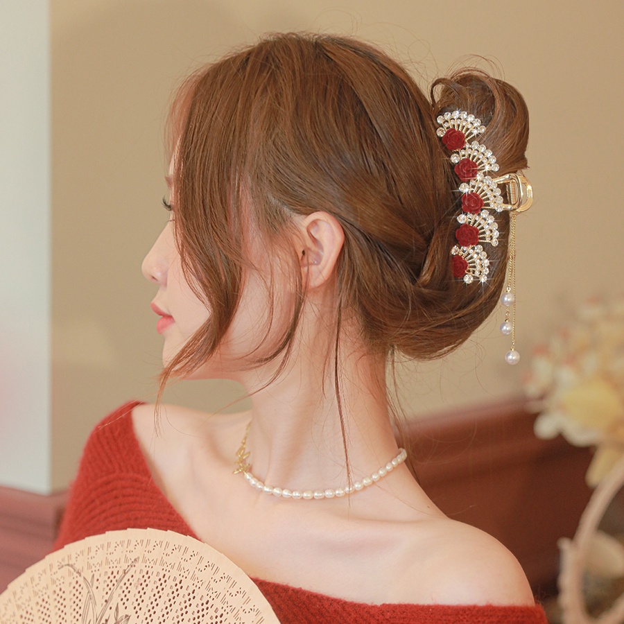 Korea Bunga Mutiara Berlian Imitasi Jepit Rambut Hair Claw Kristal Rumbai Alloy Hair Clip Woman Aksesoris Rambut