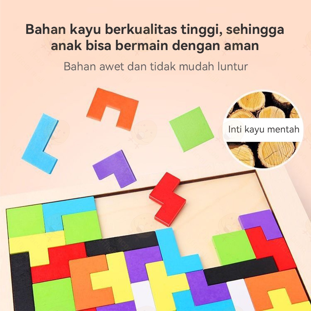 Poney Puzzle tetris kayu mainan edukasi tetris block toys Puzzle bentuk geometri