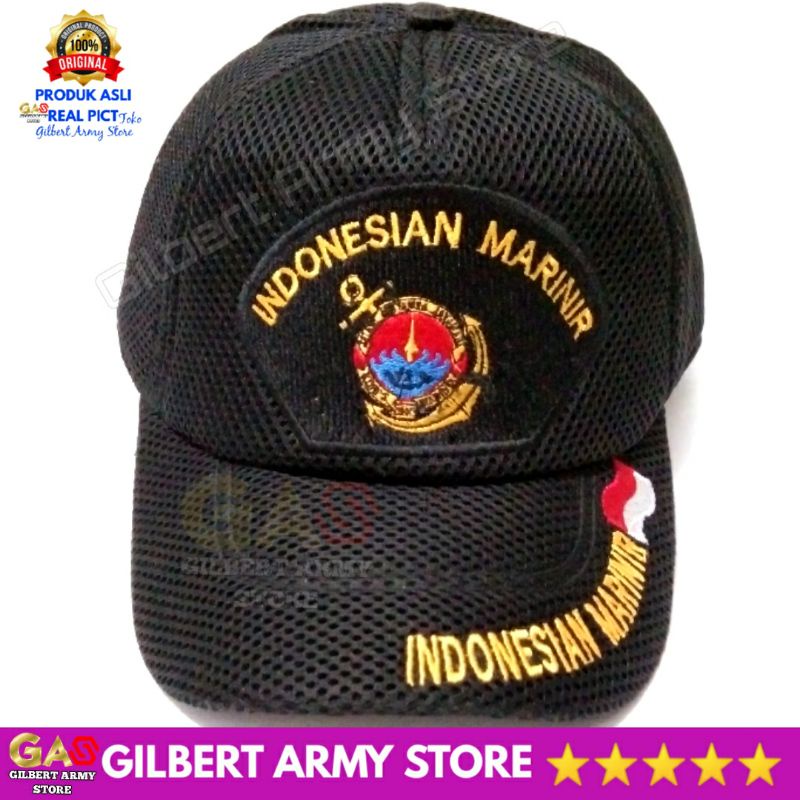 GILBERT ARMY STORE Topi Marinir Original Jaring Hitam Tni Asli Hat Distro Pria Terbaru Kekinian Keren Penutup Kepala Logo Bordir Anti Patah