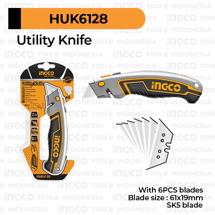 

✨NEW✨ - Utility Knife INGCO HUK6128 Pisau Serbaguna Teknisi Tukang Kayu Kulit