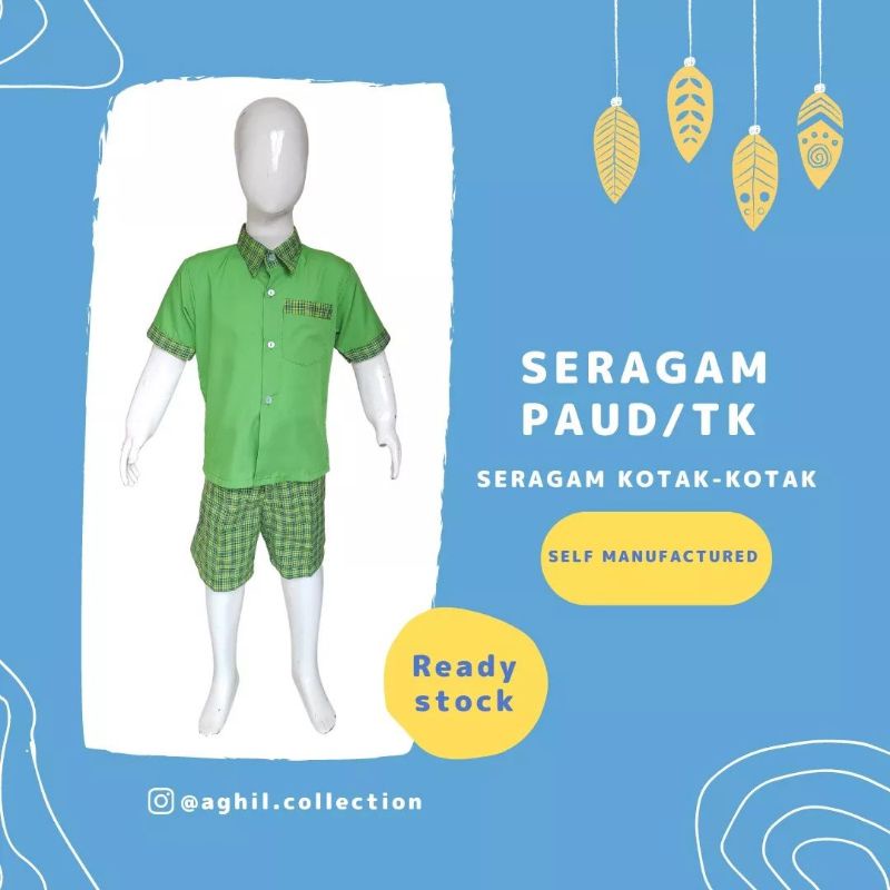SERAGAM TK/PAUD KOTAK HIJAU H1 LENGAN PENDEK