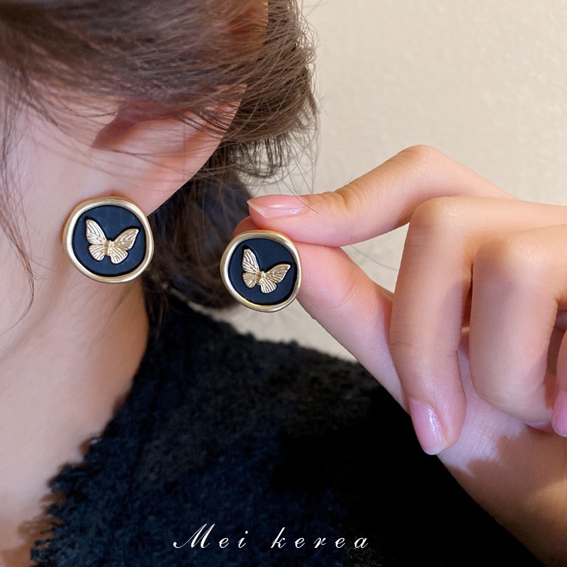 Anting Vintage Butterfly Earring Anting Bulat Tidak Teratur Untuk Wanita Aksesoris Fashion